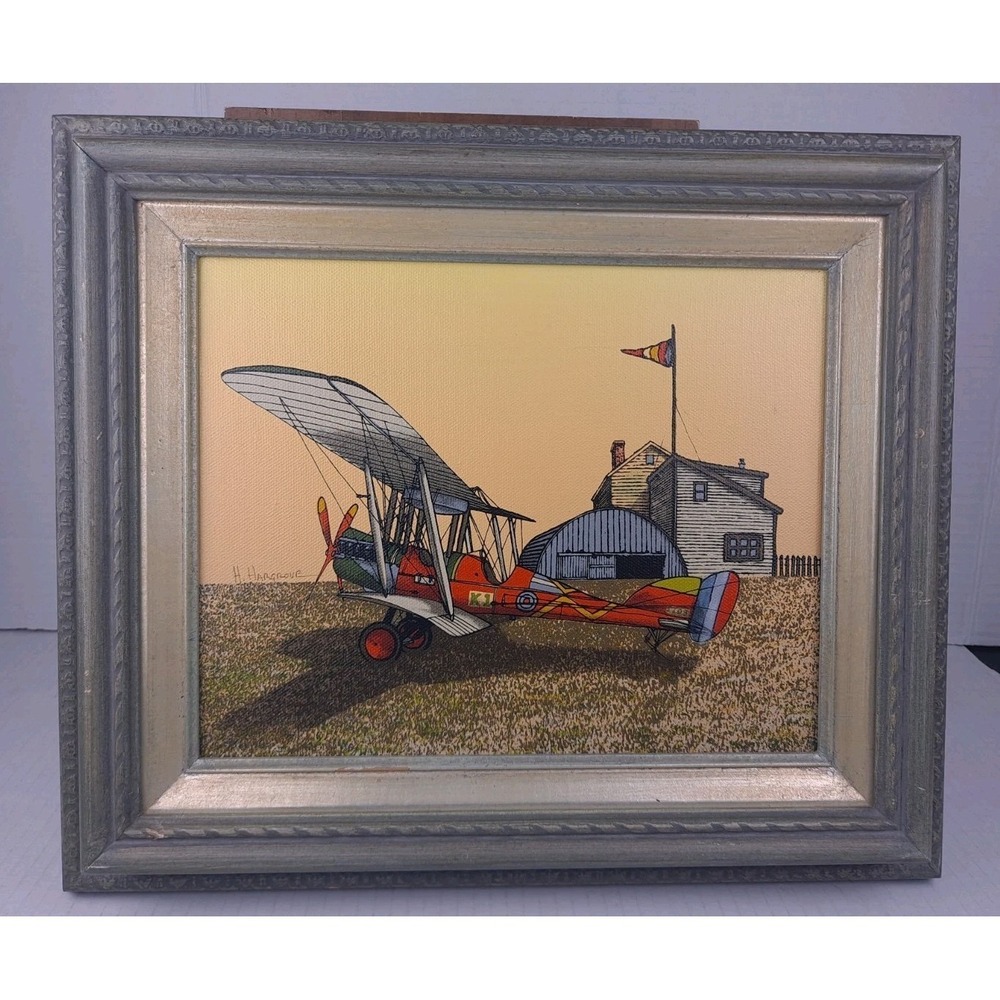 K1 Bi-Plane Barn Signed H. Hargrove 8" x 10" Painting Framed 14" x 12